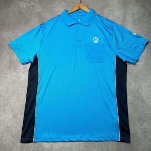 AT&T Mens Dry-Fit Polo Shirt 2XL Blue Navy Micro Stripe Short Sleeve Logo Pocket
